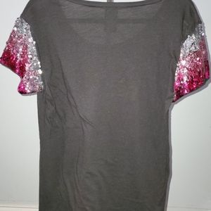 Pink brand short sleeved shirt with sequined sleeves
